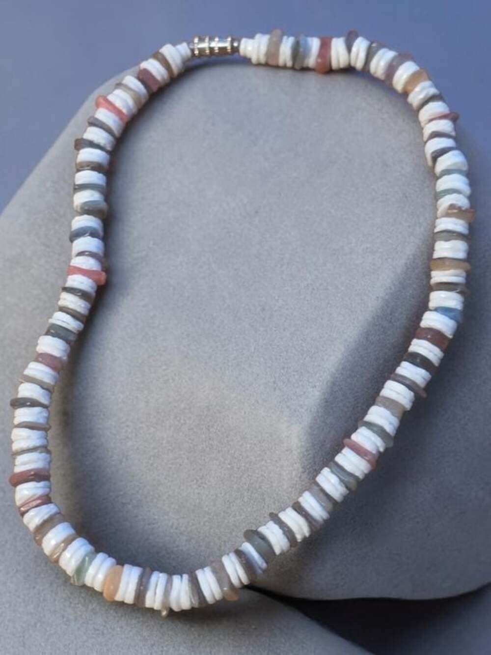 White Puka Shell Heishe Beaded Choker Necklace